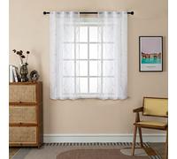GIRASOLE HOME® 1 paire de rideaux filtres en voile géométriques, argentés, blancs, pour intérieurs avec poche et passants cachés 2 panneaux (Géométrie Argent, 70 x 145 cm)