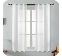 GIRASOLE HOME Haïti Paire de rideaux filtrants imitation lin avec trame en croix, 2 panneaux avec poche et passants cachés (blanc, 70 x 130 cm)