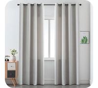 GIRASOLE HOME® Lot de 2 rideaux semi-occultants anti-flammes pour cuisine, restaurant, hôtel, fantaisie, en tissu ignifuge, certifié rideau isolant, 2 panneaux avec œillets (140x275 cm, Greige Claro)