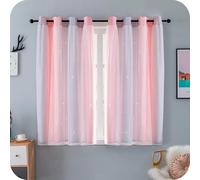 GIRASOLE HOME® Paire de rideaux à double voile occultants doux fantaisie étoiles vides, rideau isolant, pour chambre et chambre d'enfant, 2 panneaux avec œillets (140 x 145 cm, rose et violet)