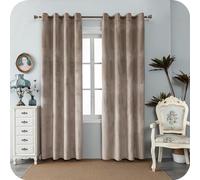GIRASOLE HOME Paire de rideaux Adélaïde doux occultants thermiques en velours 2 panneaux de 140 x 260 cm avec œillets, taupe