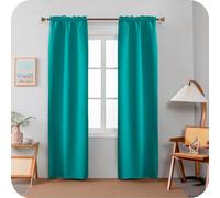 GIRASOLE HOME Paire de rideaux Barbados thermiques totalement occultants 2 panneaux de 55 x 220 cm avec poche, vert d'eau