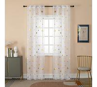 GIRASOLE HOME® Paire de rideaux en voile filtrant à motif d'étoiles dorées, rideau blanc pour intérieur avec poche et passants cachés, 2 panneaux (Étoiles or, 70 x 235 cm)