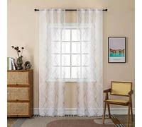 GIRASOLE HOME® Paire de rideaux en voile filtrant à motif géométrique doré, rideau blanc pour intérieur avec poche et passants cachés 2 panneaux (Géométrie or, 70 x 235 cm)