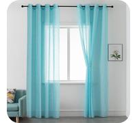 GIRASOLE HOME Paire de rideaux filtrants semi-transparents effet lin rideau pour intérieur, 2 panneaux avec œillets (Turquoise, 140 x 235 cm)