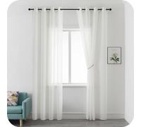 GIRASOLE HOME Paire de rideaux filtrants semi-transparents effet lin rideau pour intérieur, 2 panneaux avec œillets (blanc, 140 x 235 cm)