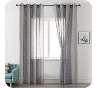 GIRASOLE HOME Paire de rideaux filtrants semi-transparents effet lin rideau pour intérieur, 2 panneaux avec œillets (gris, 140 x 235 cm)