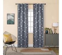 GIRASOLE HOME® Paire de rideaux occultants doux fantaisie étoiles argentées Rideau doux pour intérieur avec poche et passants cachés, 2 panneaux (gris, 70 x 235 cm)