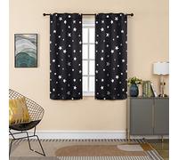 GIRASOLE HOME® Paire de rideaux occultants doux fantaisie étoiles argentées Rideau doux pour intérieur avec poche et passants cachés, 2 panneaux (noir, 70 x 145 cm)