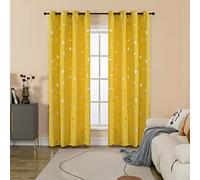 GIRASOLE HOME® Paire de rideaux occultants doux fantaisie étoiles argentées Rideau doux pour intérieur avec œillets 2 panneaux (jaune, 140 x 290 cm)