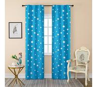 GIRASOLE HOME® Paire de rideaux occultants doux fantaisie étoiles argentées Rideau doux pour intérieur avec poche et passants cachés, 2 panneaux (bleu ciel, 70 x 235 cm)