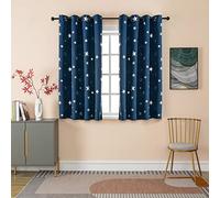 GIRASOLE HOME® Paire de rideaux occultants doux fantaisie étoiles argentées Rideau doux pour intérieur avec œillets 2 panneaux (bleu, 140 x 145 cm)