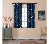 GIRASOLE HOME® Paire de rideaux occultants doux fantaisie étoiles argentées Rideau doux pour intérieur avec poche et passants cachés, 2 panneaux (bleu, 70 x 145 cm)