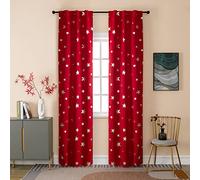GIRASOLE HOME® Paire de rideaux occultants doux fantaisie étoiles argentées rideau doux pour intérieur avec poche et passants cachés, 2 panneaux (rouge, 70 x 235 cm)