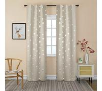 GIRASOLE HOME® Paire de rideaux occultants doux fantaisie étoiles argentées Rideau doux pour intérieur avec poche et passants cachés, 2 panneaux (beige, 70 x 235 cm)