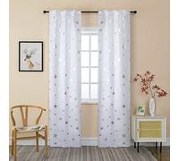 GIRASOLE HOME® Paire de rideaux semi-occultants doux fantaisie étoiles argentées Rideau doux pour intérieur avec poche et passants cachés, 2 panneaux (blanc, 70 x 235 cm)