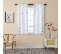 GIRASOLE HOME® Paire de rideaux semi-occultants doux fantaisie étoiles argentées Rideau doux pour intérieur avec poche et passants cachés, 2 panneaux (blanc, 70 x 145 cm)