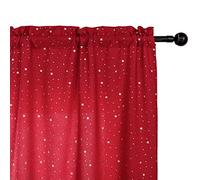 GIRASOLE HOME® Paire de rideaux semi-opaques à motifs étoiles argentées pour salon, chambre, cuisine et intérieurs, 2 panneaux avec poche (rouge, 70 x 148 cm)