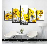 GIRDSS Frames, Tableau Multi Panneau 5 Parties, Tableau Imprimé Xxl, Tableau Imprimé Sur Toile, Tableau Deco, 5 Parties Tableau Decoration Murale Salon Moderne Xxl Coquelicots Jaunes