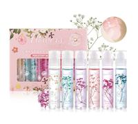 Gireatick Ensemble De 6 Gloss à Lèvres Roll-On, Huile à Lèvres Hydratante à Brillance Claire, Infusée De Fleurs Réelles, Rouge à Lèvres Transparent Brillant Pour Femmes Et Adolescentes