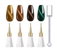 Gireatick Kit Vintage Pailleté Gel Pour Yeux De Chat Avec Aimant À Double Tête, Holographe Translucide Couleur Transparente Brun Or Vert Scintillant Uv/Led