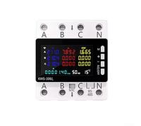 Girftong Compteur d'énergie triphasé, grand écran LCD couleur VA, moniteur d'utilisation AC 85-290 V 0-80 A avec protection contre les surtensions, montage sur rail DIN pour armoire de distribution