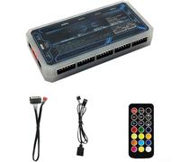 Girftong Contrôleur de ventilateur ARGB avec télécommande sans fil, hub 6 broches pour éclairage de boîtier PC, mode musique, plusieurs ports pour effets RVB personnalisables, installation facile Plug