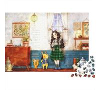 Girl and Cat Puzzles for Elderly 1000 Pièces Recyclable Personnes Âgées Puzzle Girl and Cat Puzzles for Difficile et Impossible Stimulant Game Props Activity