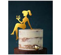 Girl, birthday, figurine de gâteau, anniversaire de fille, sweet 16, sweet 18, chiffre, décoration d'anniversaire, décoration (or (miroir d'un côté), 16) n° d'article 5361