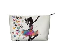 Girl Dance Trousse de maquillage en velours côtelé avec imprimé papillon pour femmes et filles, organisateur de cosmétiques de voyage spacieux pour maquillage, articles de toilette et essentiels