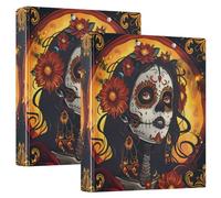 Girl Day of The Dead Lot de 2 classeurs à 3 anneaux en D A4 avec 200 feuilles pour enfants, fournitures scolaires, femmes et hommes