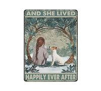 Girl & Dog And She Lived Happily Ever After Vintage Poster Plaque en métal en métal Art Plaque murale Décor rétro Peinture sur fer Plaque en aluminium pour décoration d'intérieur Bar Shop Hommes Cave