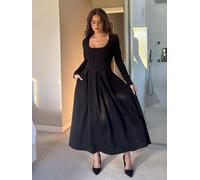 Girl In Mind Girl In Mind Black Evie Square Neck Long Sleeve Midi Dress Black 8