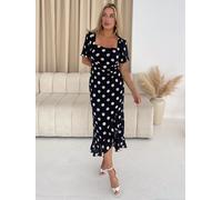 Girl In Mind Girl In Mind Black Heidi Spot Burnout Ruched Midi Dress Black 8