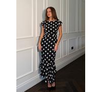 Girl In Mind Girl In Mind Black Roxy Boat Neck Frill Midi Spot Dress Black EU 40 (UK 12)