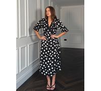 Girl In Mind Girl In Mind Black Sharon V-Neck Puff Sleeve Spot Midi Dress Black EU 40 (UK 12)