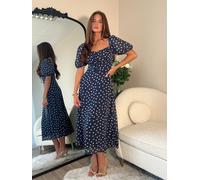 Girl In Mind Girl In Mind Blue Jemima Square Neck Polka Dot Midi Dress Blue 44