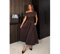 Girl In Mind Girl In Mind Brown Betty Asymmetric Neckline Skater Midi Dress Brown 10