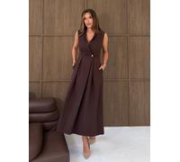 Girl In Mind Girl In Mind Brown Cameron Collared Tailored Gold Button Shirt Dress Brown 36