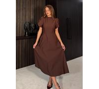 Girl In Mind Girl In Mind Brown Katisha Tulip Sleeve High Neck Midi Dress Brown 16