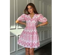 Girl In Mind Girl In Mind Pink Daria Broidery Wrap Front 100% Cotton Mini Dress Pink 14