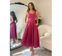 Girl In Mind Girl In Mind Pink Erica Square Neck Pleated Midi Dress Pink 20