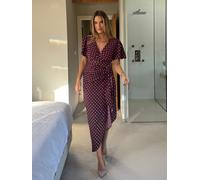 Girl In Mind Girl In Mind Red Drew Polka Dot Puff Sleeve Wrap Front Midi Dress Red EU 38 (UK 10)