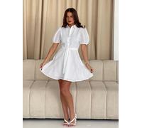 Girl In Mind Girl In Mind White Mila Short Sleeve Broderie Mini 100% Cotton Shirt Dress White 14