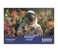 Girl in Space Suit Holding Kitten 1000 Pièces Carton Premium Lot de Puzzles Astronaut with Cat Anti-Stress Défi Unique Puzzles pour Adultes Et Enfants 52x38cm/1000pcs