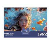 Girl in The Ocean 1000 Pcs Carton Extra-épais Lot de Puzzles Flower Crown Woman Stimulant Et Éducatif Jeu Créatif Puzzles pour Adultes Et Enfants 38x26cm/1000pcs