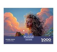 Girl in The Ocean 1000 Pièces Carton Extra-épais Lot de Puzzles Flower Crown Woman Anti-Stress Jeu Familial Puzzles As Birthday Gifts 52x38cm/1000pcs