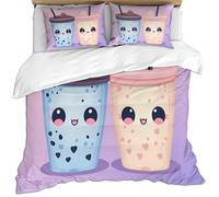 Girl Loves Boba Parure de lit en microfibre avec housse de couette respirante et 2 taies d'oreiller, motif thé aux perles kawaii, toutes saisons, dégradé violet