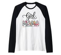 Girl Mama Bold Floral Lettering With Colorful Brushstroke Manche Raglan