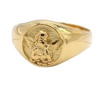 Girl Products Bague d'ange commémorative en or Hug From Heaven, bagues rondes en acier inoxydable plaqué or 18 carats, bague de promesse avec motif d'ange, bijoux cadeaux inspirants pour